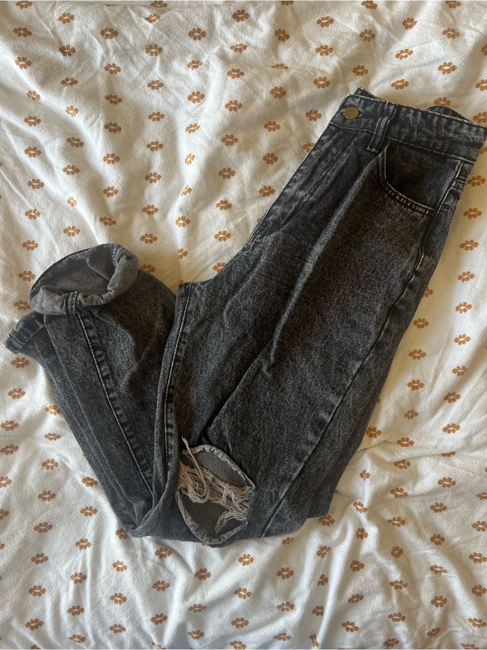 SHEIN Black Washed Boyfriend Jeans with Knee Distress